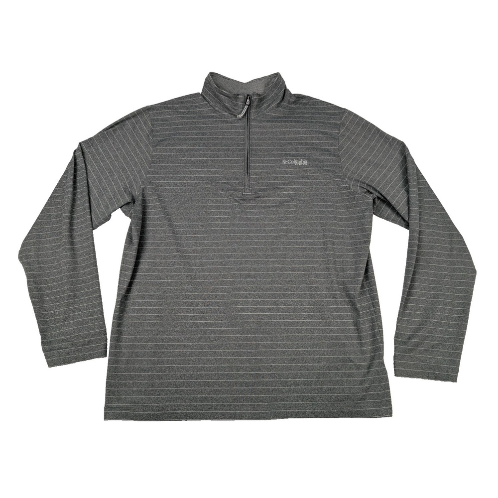 Columbia PFG 1/4 Zip Pullover Men's M Gray Stripe Stretch Long Sleeve